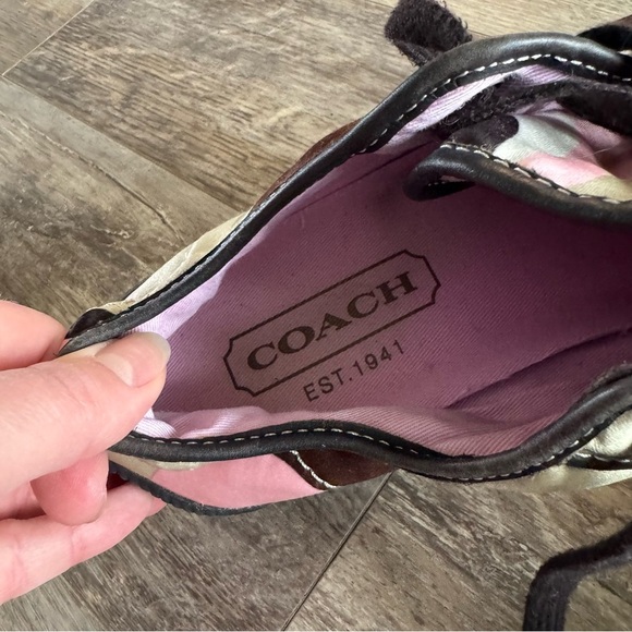 Coach Nia Wedge Sneakers with a silk patch logo in brown and pink tones - Y2K - Picture 8 of 12